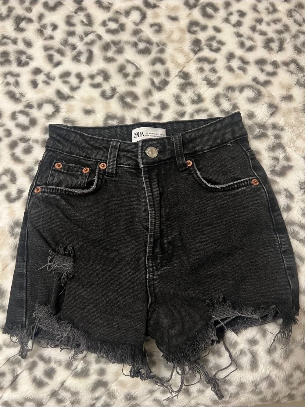Zara Black Ripped Frayed Denim Shorts